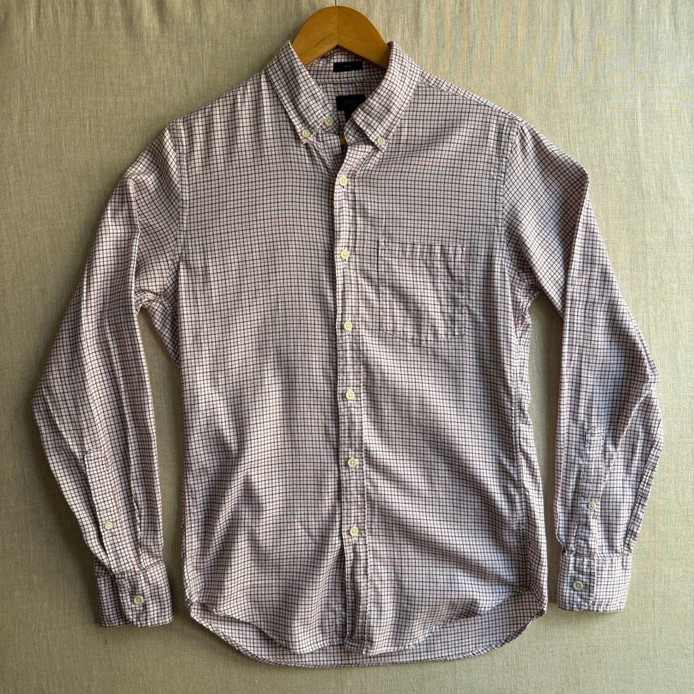 J.Crew Slim Fit Tattersall Button Down Shirt Red Blue Small Excellent